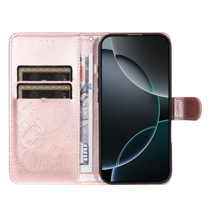 For Nothing Phone 4a Cat and Bee Embossed Flip Leather Phone Case Wallet Cover with Card Slots Cash Pocket Magnetic Stand Protective Shockproof TPU PU Leather Case with Wrist Strap