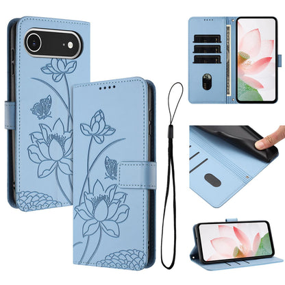 Apple iPhone Air Lotus Embossed PU Leather Wallet Phone Case with Card Holder, Cash Pocket, Magnetic Flip Stand Cover, Wrist Lanyard Strap, Shockproof TPU Protective Folio Case - Purple