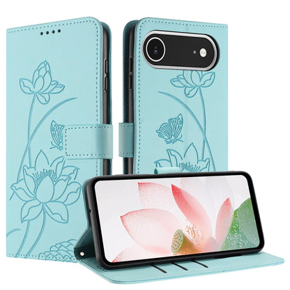 Apple iPhone Air Lotus Embossed PU Leather Wallet Phone Case with Card Holder, Cash Pocket, Magnetic Flip Stand Cover, Wrist Lanyard Strap, Shockproof TPU Protective Folio Case - Purple