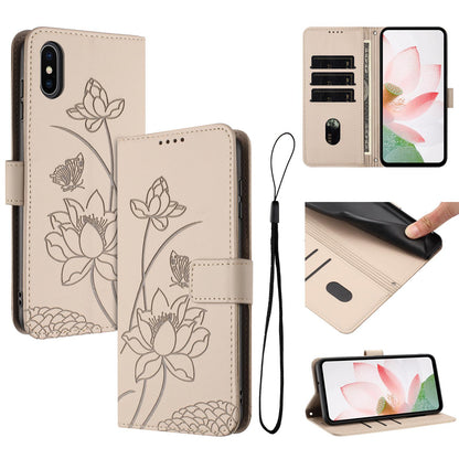 Apple iPhone XS Max Lotus Embossed PU Leather Wallet Phone Case with Card Holder, Cash Pocket, Magnetic Flip Stand Cover, Wrist Lanyard Strap, Shockproof TPU Protective Folio Case - Purple