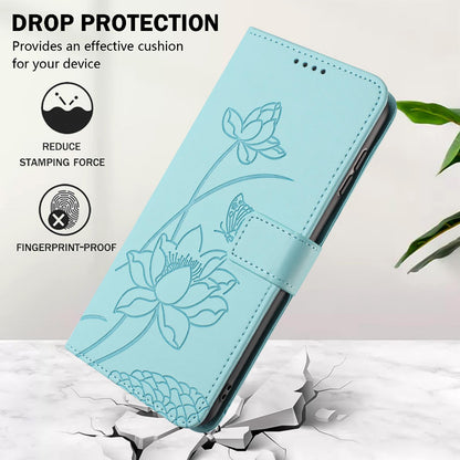 Google Pixel 8 Pro Lotus Embossed PU Leather Wallet Phone Case with Card Holder, Cash Pocket, Magnetic Flip Stand Cover, Wrist Lanyard Strap, Shockproof TPU Protective Folio Case - Purple