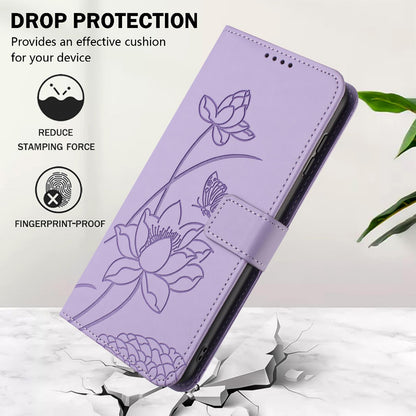Google Pixel 10 Lotus Embossed PU Leather Wallet Phone Case with Card Holder, Cash Pocket, Magnetic Flip Stand Cover, Wrist Lanyard Strap, Shockproof TPU Protective Folio Case - Purple