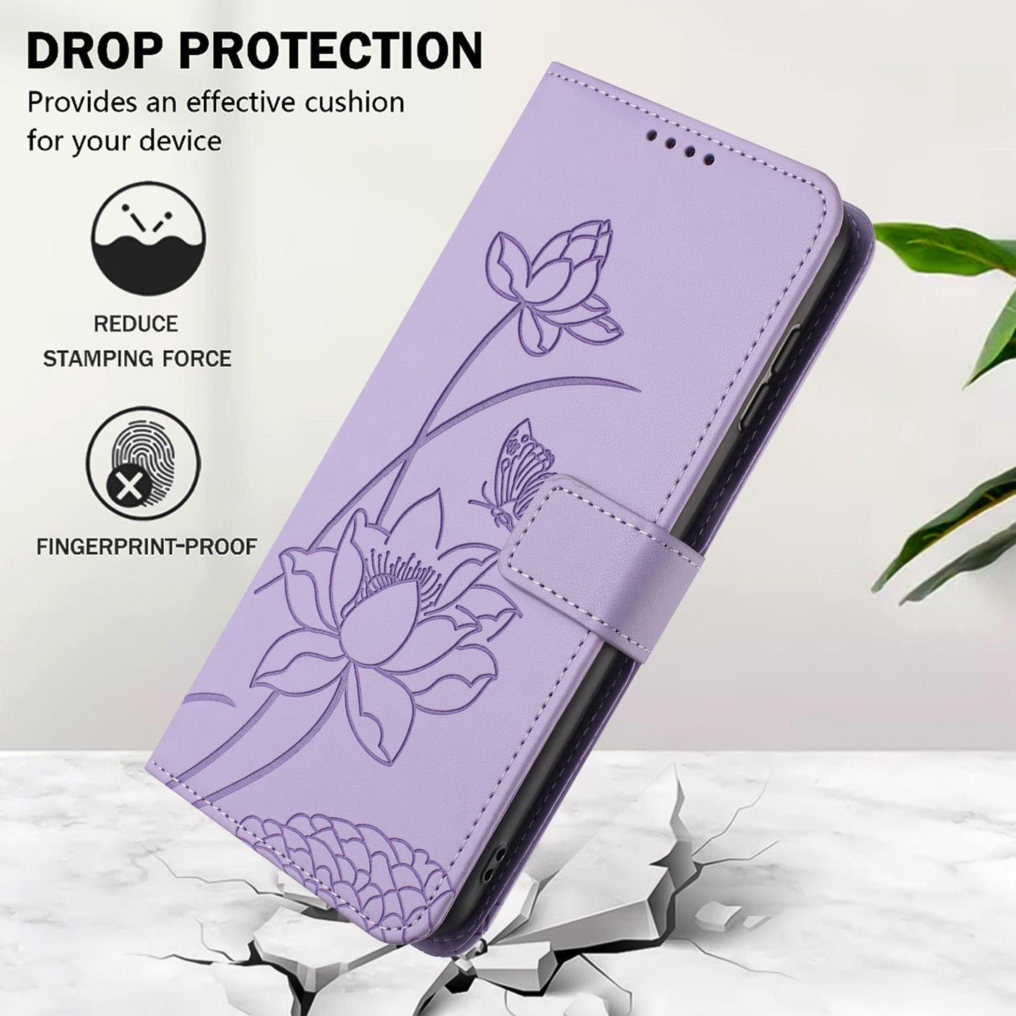 Google Pixel 9 Pro Lotus Embossed PU Leather Wallet Phone Case with Card Holder, Cash Pocket, Magnetic Flip Stand Cover, Wrist Lanyard Strap, Shockproof TPU Protective Folio Case - Purple