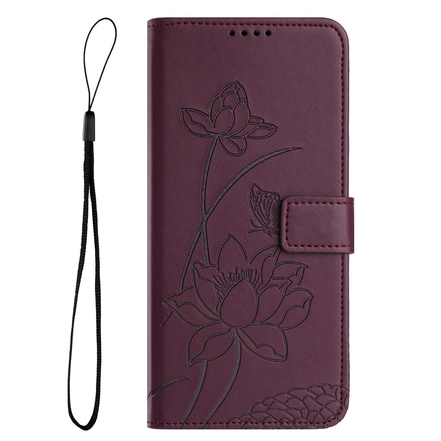 Google Pixel 10 Pro Lotus Embossed PU Leather Wallet Phone Case with Card Holder, Cash Pocket, Magnetic Flip Stand Cover, Wrist Lanyard Strap, Shockproof TPU Protective Folio Case - Purple