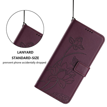 Google Pixel 10 Lotus Embossed PU Leather Wallet Phone Case with Card Holder, Cash Pocket, Magnetic Flip Stand Cover, Wrist Lanyard Strap, Shockproof TPU Protective Folio Case - Purple
