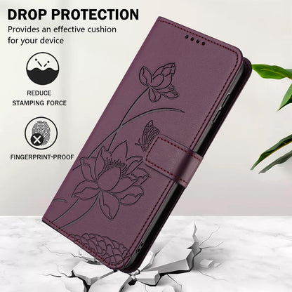 Google Pixel 9 Pro Lotus Embossed PU Leather Wallet Phone Case with Card Holder, Cash Pocket, Magnetic Flip Stand Cover, Wrist Lanyard Strap, Shockproof TPU Protective Folio Case - Purple