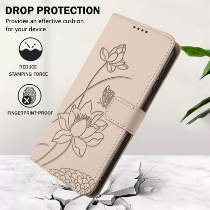 Google Pixel 11 Lotus Embossed PU Leather Wallet Phone Case with Card Holder, Cash Pocket, Magnetic Flip Stand Cover, Wrist Lanyard Strap, Shockproof TPU Protective Folio Case - Purple