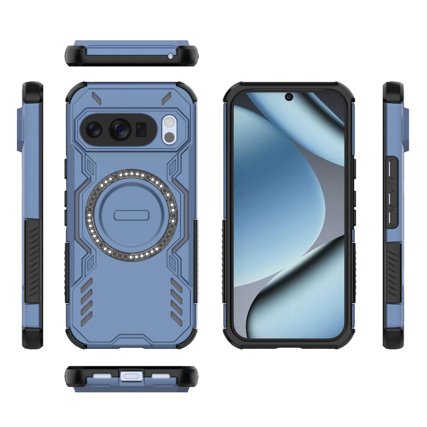 Google Pixel 10 Pro 5G Butterfly Armor MagSafe Magnetic Ring Shockproof Protective Phone Case with Stand