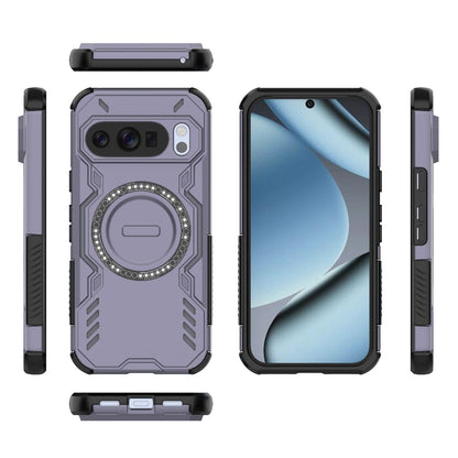 Google Pixel 10 Pro 5G Butterfly Armor MagSafe Magnetic Ring Shockproof Protective Phone Case with Stand