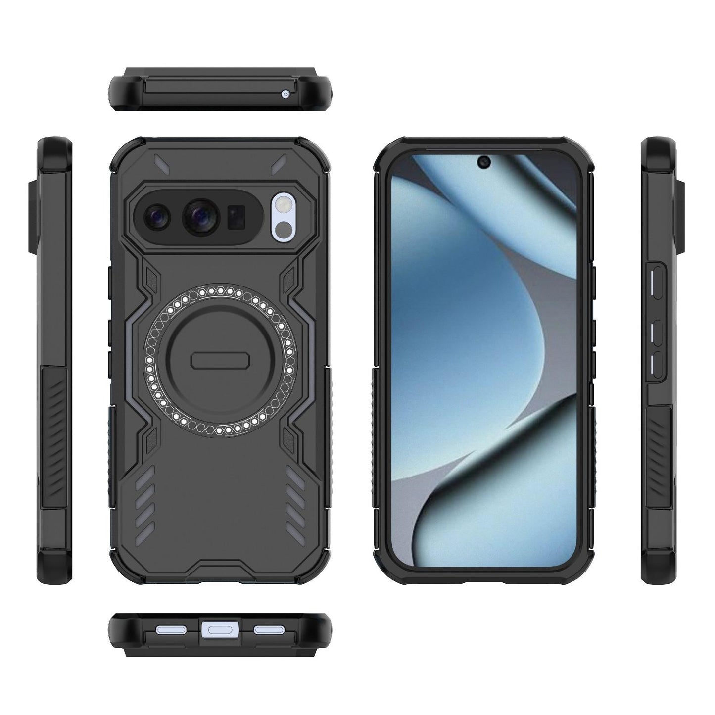 Google Pixel 10 Pro 5G Butterfly Armor MagSafe Magnetic Ring Shockproof Protective Phone Case with Stand
