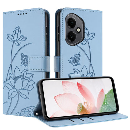 Honor 400 156.5mm Lotus Embossed PU Leather Wallet Phone Case with Card Holder, Cash Pocket, Magnetic Flip Stand Cover, Wrist Lanyard Strap, Shockproof TPU Protective Folio Case - Purple