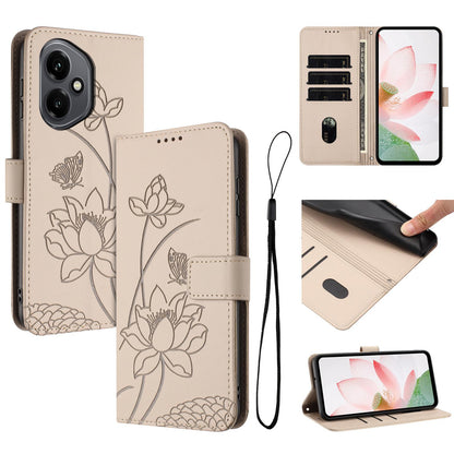 Honor 400 156.5mm Lotus Embossed PU Leather Wallet Phone Case with Card Holder, Cash Pocket, Magnetic Flip Stand Cover, Wrist Lanyard Strap, Shockproof TPU Protective Folio Case - Purple
