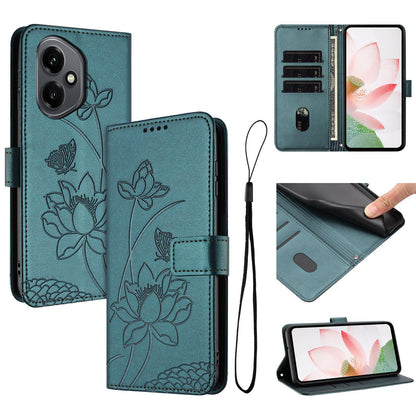 Honor 400 156.5mm Lotus Embossed PU Leather Wallet Phone Case with Card Holder, Cash Pocket, Magnetic Flip Stand Cover, Wrist Lanyard Strap, Shockproof TPU Protective Folio Case - Purple
