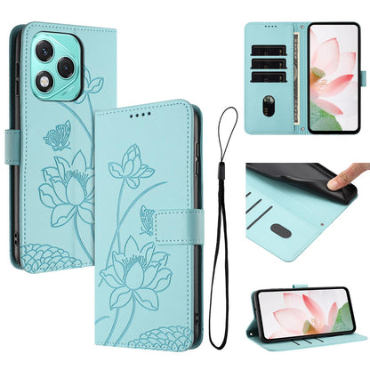 Honor 400 Lite Lotus Embossed PU Leather Wallet Phone Case with Card Holder, Cash Pocket, Magnetic Flip Stand Cover, Wrist Lanyard Strap, Shockproof TPU Protective Folio Case - Purple