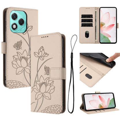 Honor 400 Lite Lotus Embossed PU Leather Wallet Phone Case with Card Holder, Cash Pocket, Magnetic Flip Stand Cover, Wrist Lanyard Strap, Shockproof TPU Protective Folio Case - Purple