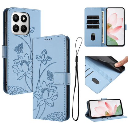 Honor 400 Smart Lotus Embossed PU Leather Wallet Phone Case with Card Holder, Cash Pocket, Magnetic Flip Stand Cover, Wrist Lanyard Strap, Shockproof TPU Protective Folio Case - Purple