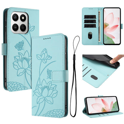 Honor 400 Smart Lotus Embossed PU Leather Wallet Phone Case with Card Holder, Cash Pocket, Magnetic Flip Stand Cover, Wrist Lanyard Strap, Shockproof TPU Protective Folio Case - Purple