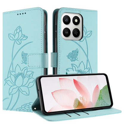 Honor 400 Smart Lotus Embossed PU Leather Wallet Phone Case with Card Holder, Cash Pocket, Magnetic Flip Stand Cover, Wrist Lanyard Strap, Shockproof TPU Protective Folio Case - Purple