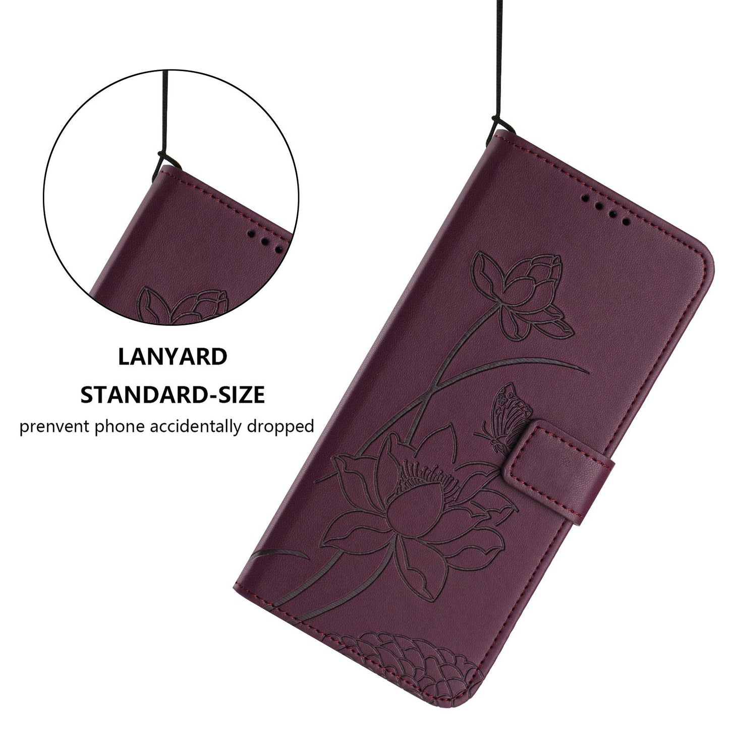 Honor X8c 4G Lotus Embossed PU Leather Wallet Phone Case with Card Holder, Cash Pocket, Magnetic Flip Stand Cover, Wrist Lanyard Strap, Shockproof TPU Protective Folio Case - Purple