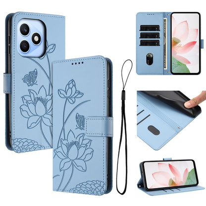 Honor X8d 4G Lotus Embossed PU Leather Wallet Phone Case with Card Holder, Cash Pocket, Magnetic Flip Stand Cover, Wrist Lanyard Strap, Shockproof TPU Protective Folio Case - Purple