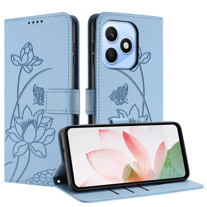 Honor X8d 4G Lotus Embossed PU Leather Wallet Phone Case with Card Holder, Cash Pocket, Magnetic Flip Stand Cover, Wrist Lanyard Strap, Shockproof TPU Protective Folio Case - Purple