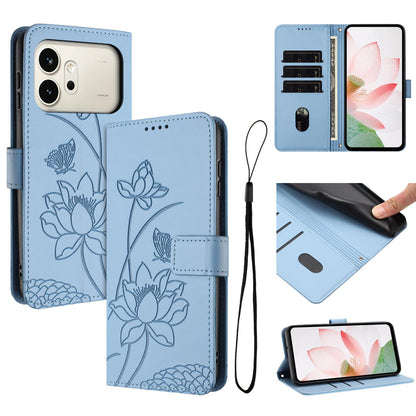 Honor 600 Lotus Embossed PU Leather Wallet Phone Case with Card Holder, Cash Pocket, Magnetic Flip Stand Cover, Wrist Lanyard Strap, Shockproof TPU Protective Folio Case - Purple
