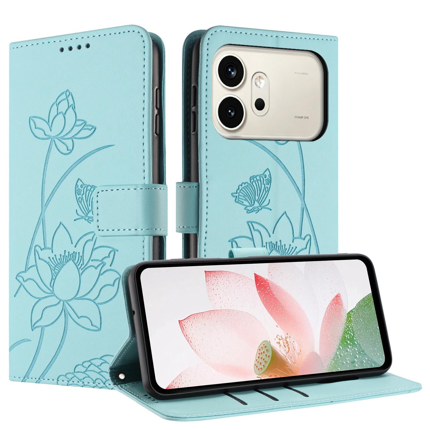 Honor 600 Lotus Embossed PU Leather Wallet Phone Case with Card Holder, Cash Pocket, Magnetic Flip Stand Cover, Wrist Lanyard Strap, Shockproof TPU Protective Folio Case - Purple