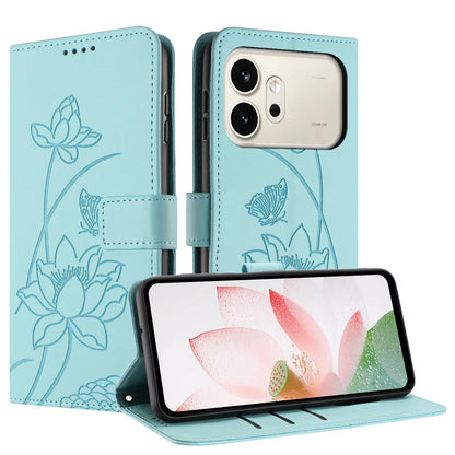 Honor 600 Lotus Embossed PU Leather Wallet Phone Case with Card Holder, Cash Pocket, Magnetic Flip Stand Cover, Wrist Lanyard Strap, Shockproof TPU Protective Folio Case - Purple