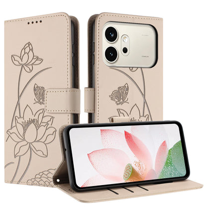 Honor 600 Pro Lotus Embossed PU Leather Wallet Phone Case with Card Holder, Cash Pocket, Magnetic Flip Stand Cover, Wrist Lanyard Strap, Shockproof TPU Protective Folio Case - Purple