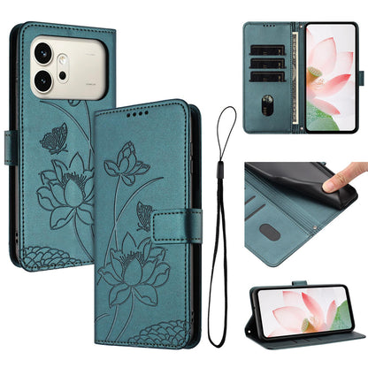 Honor 600 Lotus Embossed PU Leather Wallet Phone Case with Card Holder, Cash Pocket, Magnetic Flip Stand Cover, Wrist Lanyard Strap, Shockproof TPU Protective Folio Case - Purple