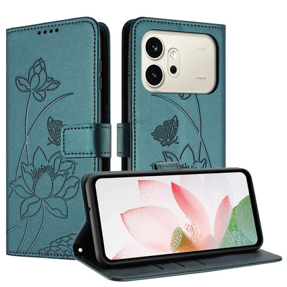 Honor 600 Lotus Embossed PU Leather Wallet Phone Case with Card Holder, Cash Pocket, Magnetic Flip Stand Cover, Wrist Lanyard Strap, Shockproof TPU Protective Folio Case - Purple