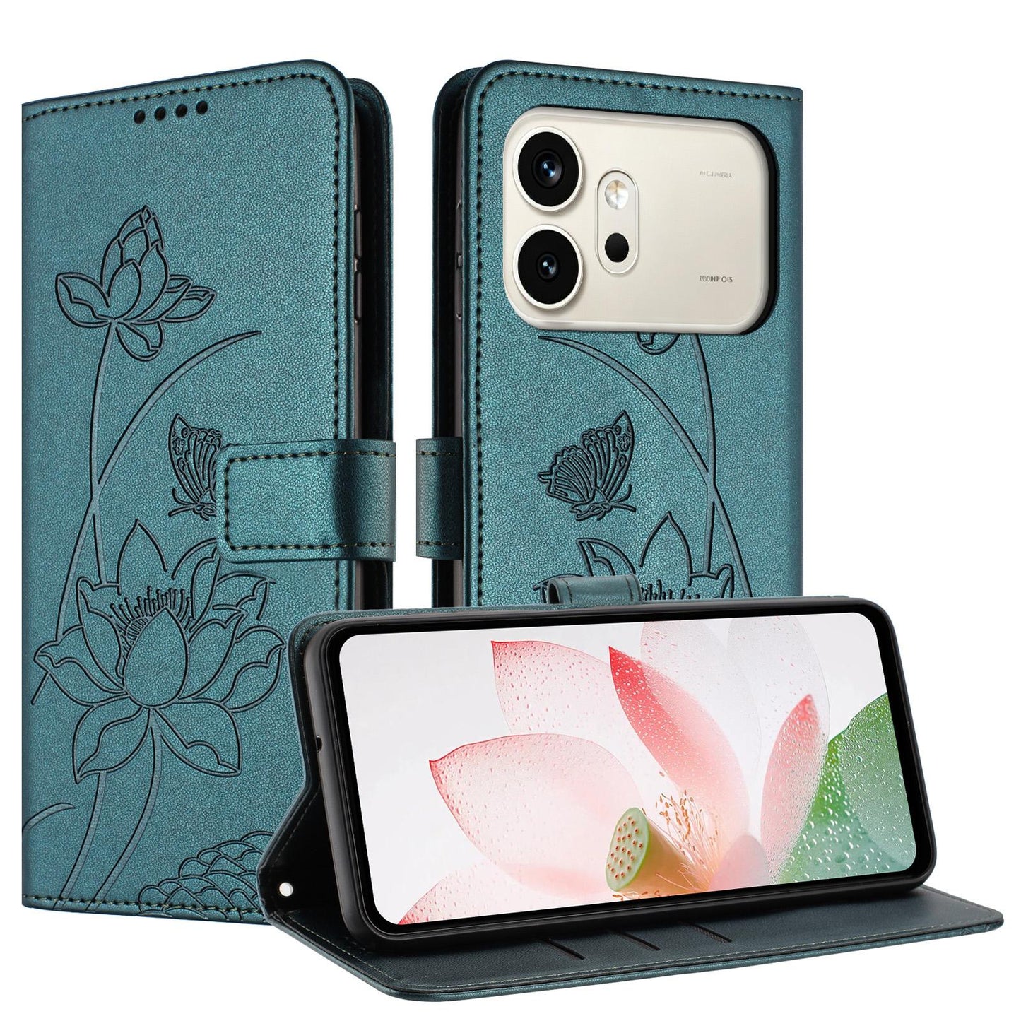 Honor 600 Pro Lotus Embossed PU Leather Wallet Phone Case with Card Holder, Cash Pocket, Magnetic Flip Stand Cover, Wrist Lanyard Strap, Shockproof TPU Protective Folio Case - Purple