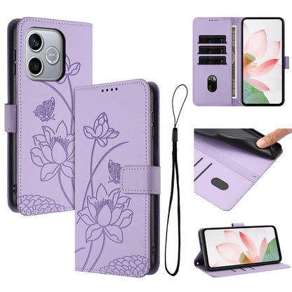 Honor 600 Lite Lotus Embossed PU Leather Wallet Phone Case with Card Holder, Cash Pocket, Magnetic Flip Stand Cover, Wrist Lanyard Strap, Shockproof TPU Protective Folio Case - Purple