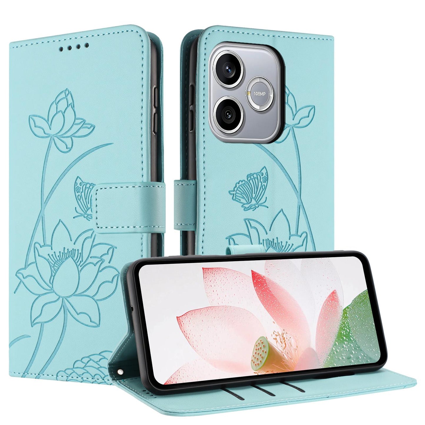 Honor 600 Lite Lotus Embossed PU Leather Wallet Phone Case with Card Holder, Cash Pocket, Magnetic Flip Stand Cover, Wrist Lanyard Strap, Shockproof TPU Protective Folio Case - Purple