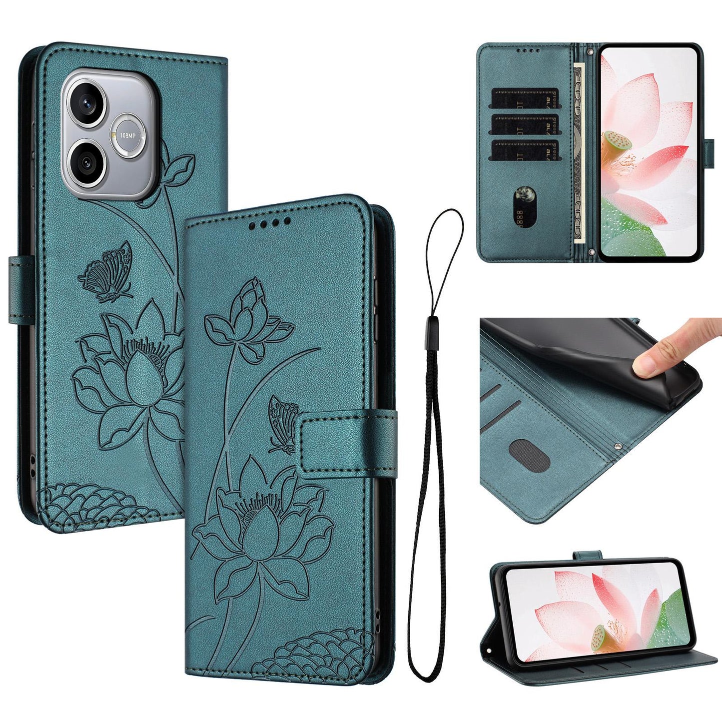 Honor 600 Lite Lotus Embossed PU Leather Wallet Phone Case with Card Holder, Cash Pocket, Magnetic Flip Stand Cover, Wrist Lanyard Strap, Shockproof TPU Protective Folio Case - Purple