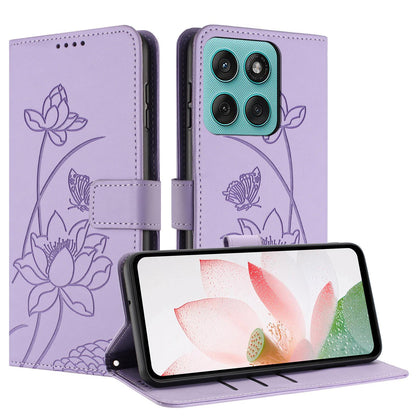 Motorola Edge 60 Fusion Lotus Embossed PU Leather Wallet Phone Case with Card Holder, Cash Pocket, Magnetic Flip Stand Cover, Wrist Lanyard Strap, Shockproof TPU Protective Folio Case - Purple