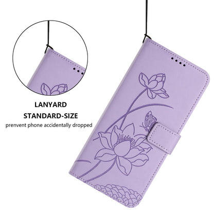 Motorola Edge 60 Fusion Lotus Embossed PU Leather Wallet Phone Case with Card Holder, Cash Pocket, Magnetic Flip Stand Cover, Wrist Lanyard Strap, Shockproof TPU Protective Folio Case - Purple