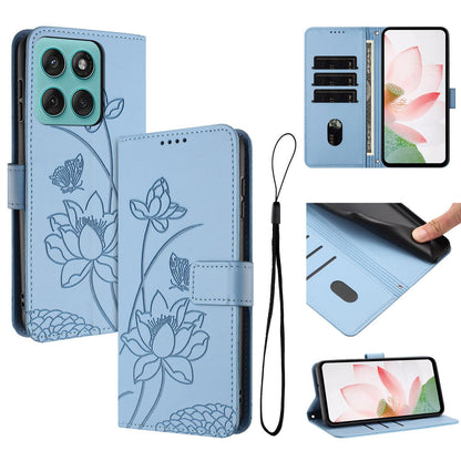 Motorola Edge 60 Fusion Lotus Embossed PU Leather Wallet Phone Case with Card Holder, Cash Pocket, Magnetic Flip Stand Cover, Wrist Lanyard Strap, Shockproof TPU Protective Folio Case - Purple