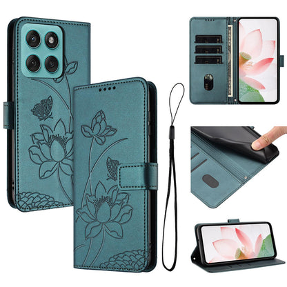 Motorola Edge 60 Fusion Lotus Embossed PU Leather Wallet Phone Case with Card Holder, Cash Pocket, Magnetic Flip Stand Cover, Wrist Lanyard Strap, Shockproof TPU Protective Folio Case - Purple