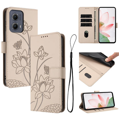 Motorola Edge 2024 Lotus Embossed PU Leather Wallet Phone Case with Card Holder, Cash Pocket, Magnetic Flip Stand Cover, Wrist Lanyard Strap, Shockproof TPU Protective Folio Case - Purple