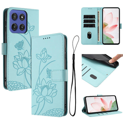 Motorola Moto G Stylus 5G 2025 Lotus Embossed PU Leather Wallet Phone Case with Card Holder, Cash Pocket, Magnetic Flip Stand Cover, Wrist Lanyard Strap, Shockproof TPU Protective Folio Case - Purple