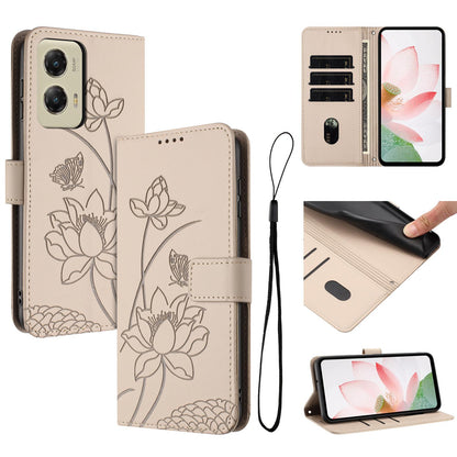 Motorola Moto G Stylus 5G 2024 Lotus Embossed PU Leather Wallet Phone Case with Card Holder, Cash Pocket, Magnetic Flip Stand Cover, Wrist Lanyard Strap, Shockproof TPU Protective Folio Case - Purple