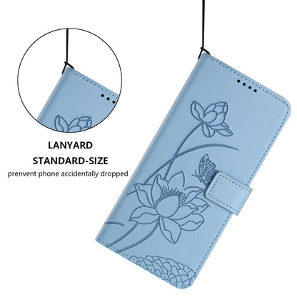 Motorola Moto G04s Lotus Embossed PU Leather Wallet Phone Case with Card Holder, Cash Pocket, Magnetic Flip Stand Cover, Wrist Lanyard Strap, Shockproof TPU Protective Folio Case - Purple