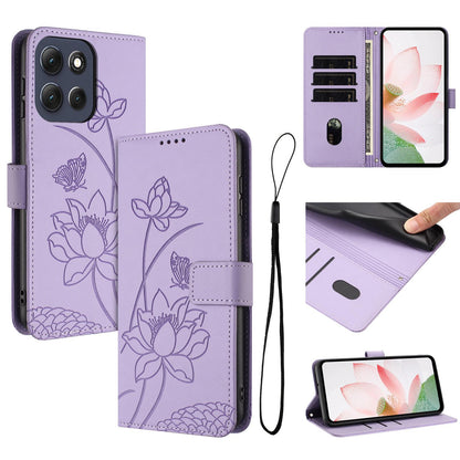 Motorola Moto G86 5G Lotus Embossed PU Leather Wallet Phone Case with Card Holder, Cash Pocket, Magnetic Flip Stand Cover, Wrist Lanyard Strap, Shockproof TPU Protective Folio Case - Purple