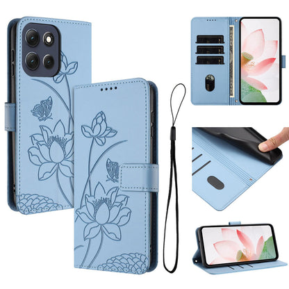 Motorola Moto G86 5G Lotus Embossed PU Leather Wallet Phone Case with Card Holder, Cash Pocket, Magnetic Flip Stand Cover, Wrist Lanyard Strap, Shockproof TPU Protective Folio Case - Purple