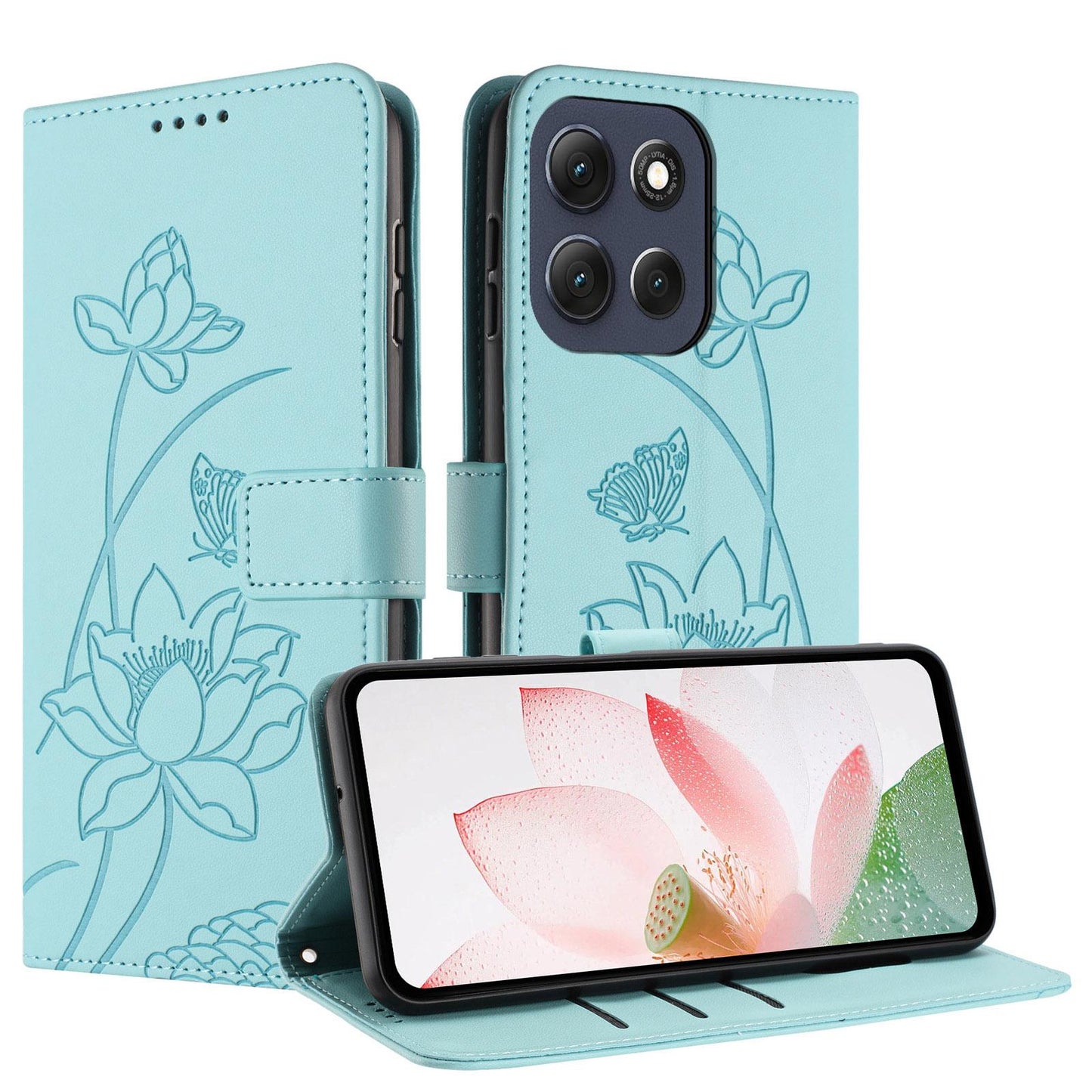 Motorola Moto G86 5G Lotus Embossed PU Leather Wallet Phone Case with Card Holder, Cash Pocket, Magnetic Flip Stand Cover, Wrist Lanyard Strap, Shockproof TPU Protective Folio Case - Purple