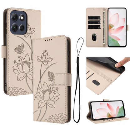 Motorola Moto G86 5G Lotus Embossed PU Leather Wallet Phone Case with Card Holder, Cash Pocket, Magnetic Flip Stand Cover, Wrist Lanyard Strap, Shockproof TPU Protective Folio Case - Purple