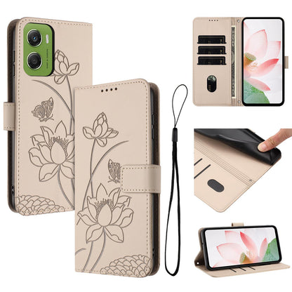 Motorola Moto G06 4G Lotus Embossed PU Leather Wallet Phone Case with Card Holder, Cash Pocket, Magnetic Flip Stand Cover, Wrist Lanyard Strap, Shockproof TPU Protective Folio Case - Purple