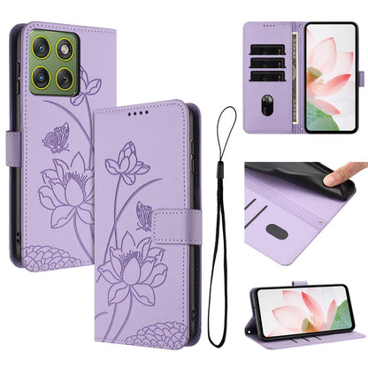 Motorola Edge 70 5G Lotus Embossed PU Leather Wallet Phone Case with Card Holder, Cash Pocket, Magnetic Flip Stand Cover, Wrist Lanyard Strap, Shockproof TPU Protective Folio Case - Purple