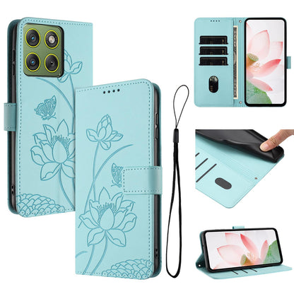 Motorola Edge 70 5G Lotus Embossed PU Leather Wallet Phone Case with Card Holder, Cash Pocket, Magnetic Flip Stand Cover, Wrist Lanyard Strap, Shockproof TPU Protective Folio Case - Purple